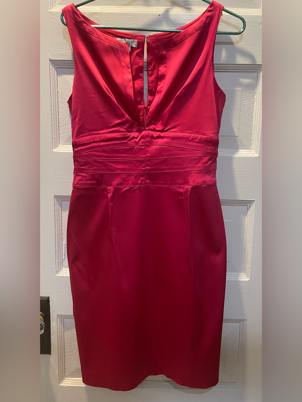 Elegant Fuchsia Pink Satin Sheath Dress, Size 10